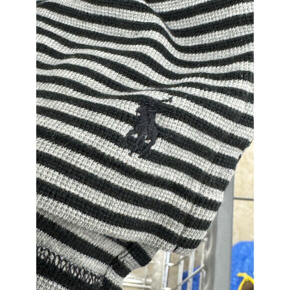 Vintage Polo Ralph Lauren Men's L Black Gray Striped Polo Shirt Short Sleeve - Picture 3 of 4